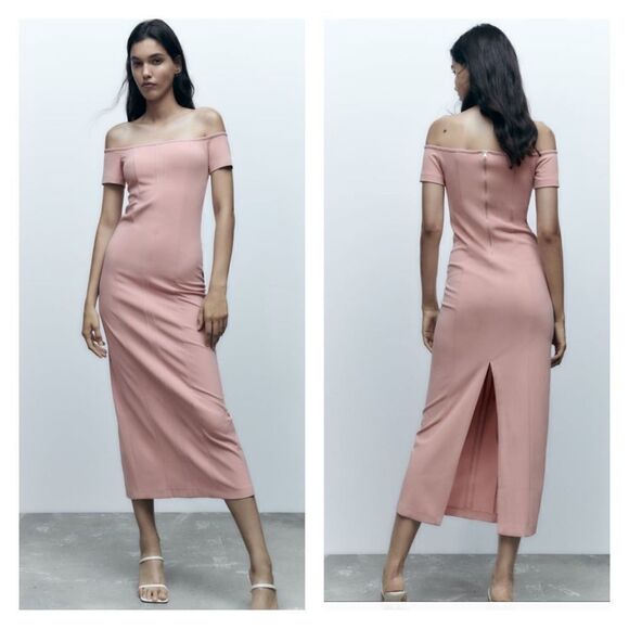NWT ZARA Topstitched Bodycon Off Shoulder Dress S - Picture 3 of 13